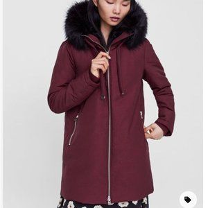 Zara Parka Acolchada Water Repellent Winter Coat Small burgandy